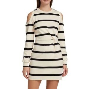 Tanya Taylor Women's Shirley Striped Crewneck Mini Dress Size 1X Cream Black